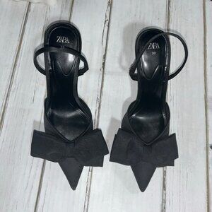 Zara Satin Slingback heels with Bow detail